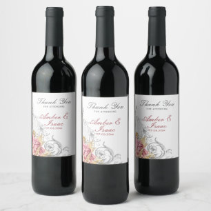 Rótulo De Garrafa De Cerveja Casamento Floral Rosa-rico Obrigado