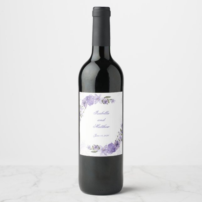 Rótulo De Garrafa De Cerveja Casamento Floral Roxo Elegante (Frente)