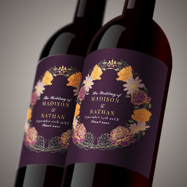 Rótulo De Garrafa De Cerveja Casamento Floral Roxo Laranja Encantado Fantasia