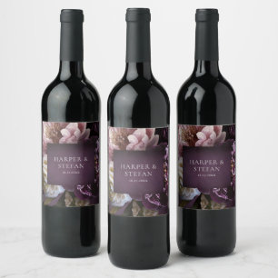 Rótulo De Garrafa De Cerveja Casamento Floral Roxo Maximalista Elegante