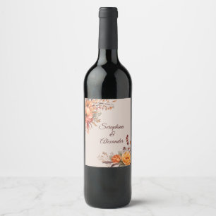 Rótulo De Garrafa De Cerveja Casamento Floral Rústico em Aquarela de Outono