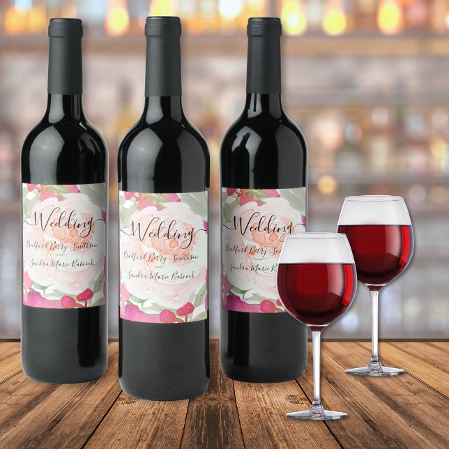 Rótulo De Garrafa De Cerveja Casamento Floral Simples De Fushia Rosa (Criador carregado)