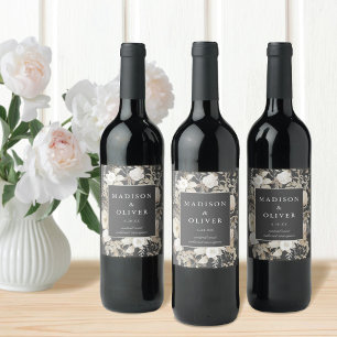 Rótulo De Garrafa De Cerveja Casamento Floral Terroso Elegante Cinza Escuro