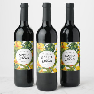 Rótulo De Garrafa De Cerveja Casamento Floral Tropical Amarelo