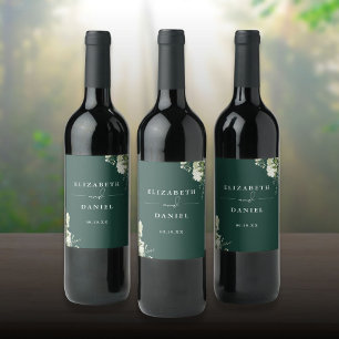 Rótulo De Garrafa De Cerveja Casamento Floral Verde Esmeralda Elegante