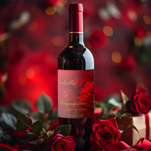 Rótulo De Garrafa De Cerveja Casamento Floral Vermelho e Elegante Burgundy