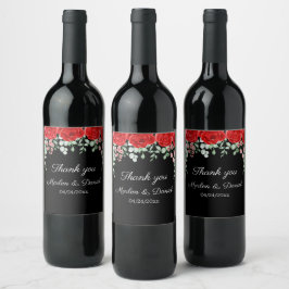 Rótulo De Garrafa De Cerveja Casamento Floral Vermelho E Negro Elegante