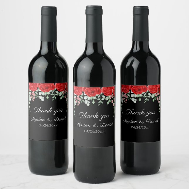Rótulo De Garrafa De Cerveja Casamento Floral Vermelho E Negro Elegante (Garrafas)