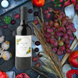 Rótulo De Garrafa De Cerveja Casamento Geométrico de Girassol