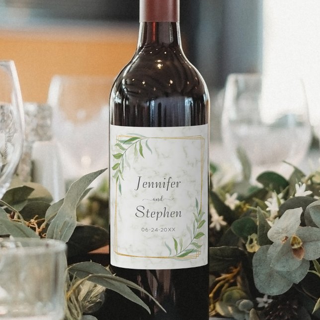 Rótulo De Garrafa De Cerveja Casamento Geométrico Dourado de Marble Greenery (Criador carregado)