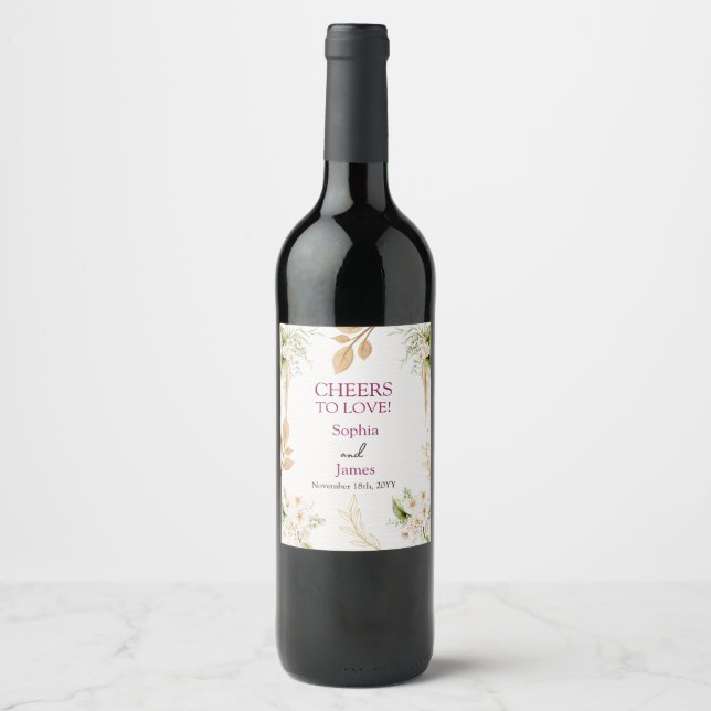 Rótulo De Garrafa De Cerveja Casamento Geométrico Floral Bege Dourado (Frente)
