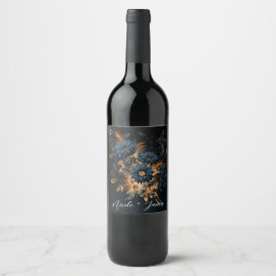Rótulo De Garrafa De Cerveja Casamento Glam Floral Rústico Dourado Azul Marinho