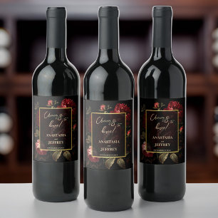 Rótulo De Garrafa De Cerveja Casamento gótico de rosas de vintage de cor escura