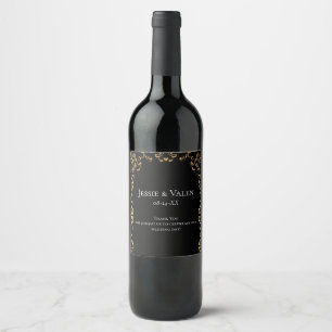 Rótulo De Garrafa De Cerveja Casamento Gótico Dourado Elegante Negra