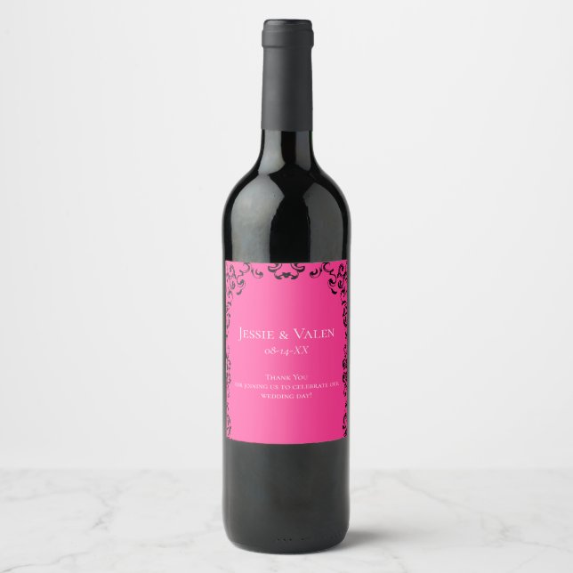 Rótulo De Garrafa De Cerveja Casamento Gótico Quente-Rosa e Negro (Frente)