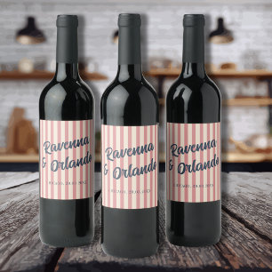 Rótulo De Garrafa De Cerveja Casamento Listras Rosa Bege Azul Marinho Retro