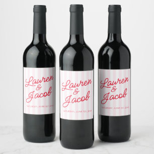 Rótulo De Garrafa De Cerveja Casamento Listras Rosa Vermelho Minimalista Minima