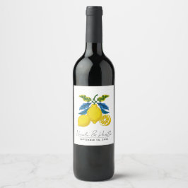 Rótulo De Garrafa De Cerveja Casamento Mediterrâneo Aquarela Limão Amarelo Azul
