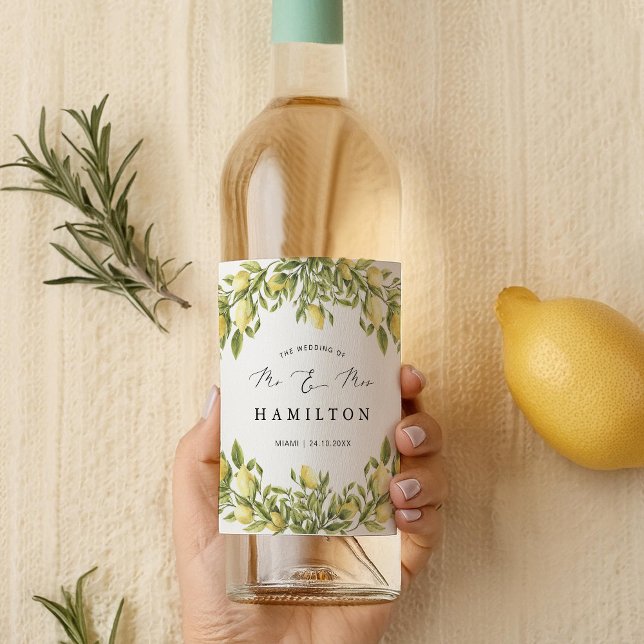 Rótulo De Garrafa De Cerveja Casamento mediterrânico com Lemon amalfi (Criador carregado)