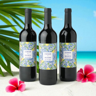 Rótulo De Garrafa De Cerveja Casamento mediterrânico dos Azulejos Limões