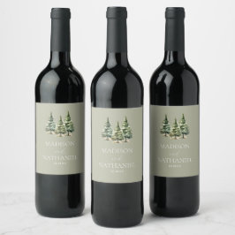 Rótulo De Garrafa De Cerveja Casamento Minimalista da Floresta de Pinheiros Nev