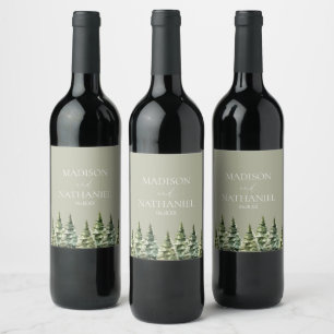 Rótulo De Garrafa De Cerveja Casamento Minimalista da Floresta de Pinheiros Nev