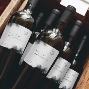 Rótulo De Garrafa De Cerveja Casamento Minimalista de Moody Black Watercolor