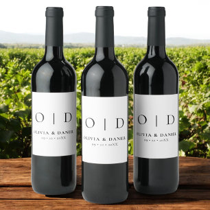 Rótulo De Garrafa De Cerveja Casamento Minimalista do Monograma Branco Negro