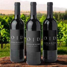 Rótulo De Garrafa De Cerveja Casamento Minimalista do Monograma Branco Negro