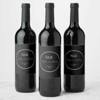 Rótulo De Garrafa De Cerveja Casamento Minimalista Elegante Preto e Branco