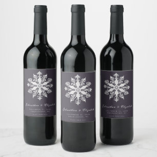 Rótulo De Garrafa De Cerveja Casamento Minimalista em Floco de Neve Roxo de a