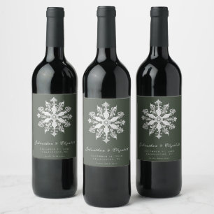 Rótulo De Garrafa De Cerveja Casamento Minimalista em Floco de Neve Verde