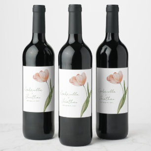 Rótulo De Garrafa De Cerveja Casamento Minimalista Moderno da Watercolor Tulip