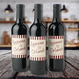 Rótulo De Garrafa De Cerveja Casamento Minimalista Retro com Listras Burgundy P