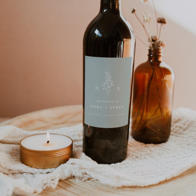 Rótulo De Garrafa De Cerveja Casamento Mínimo Elegante Monograma Folha Sage (Criador carregado)