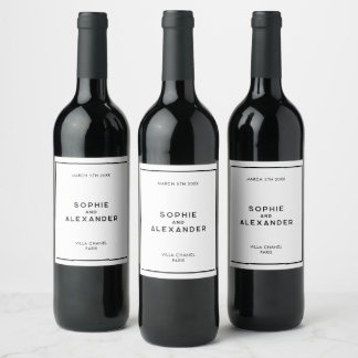Rótulo De Garrafa De Cerveja Casamento Mínimo Francês Negro e Branco Chic