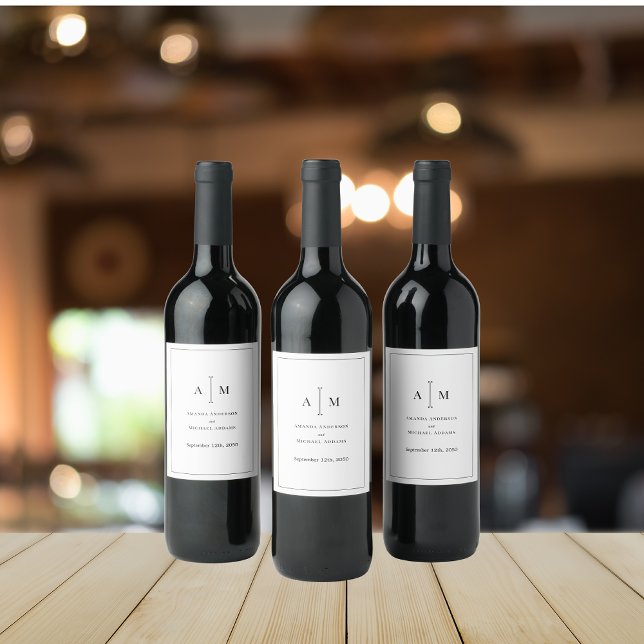 Rótulo De Garrafa De Cerveja Casamento Mínimo Simples de Fronteira do Monograma (Criador carregado)