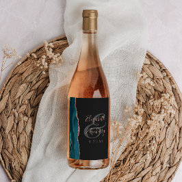 Rótulo De Garrafa De Cerveja Casamento Moderno Azul Turquesa com Ouro Rosa Ágat