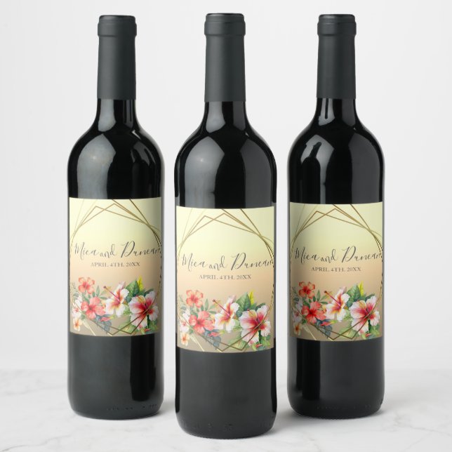 Rótulo De Garrafa De Cerveja Casamento Moderno de Hibiscus (Garrafas)