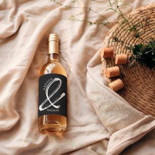 Rótulo De Garrafa De Cerveja Casamento Moderno Mínimo Negro e Branco