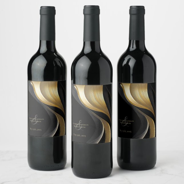 Rótulo De Garrafa De Cerveja Casamento Moderno Preto e Dourado  (Garrafas)