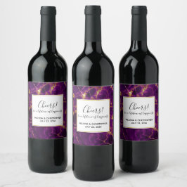 Rótulo De Garrafa De Cerveja Casamento Moderno Roxo e Dourado Abstrato Marble
