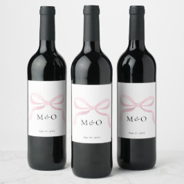 Rótulo De Garrafa De Cerveja Casamento Monograma Aquarela com Laço Rosa Moderno