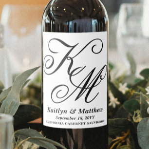 Rótulo De Garrafa De Cerveja Casamento Monograma De Script De Caligrafia Elegan