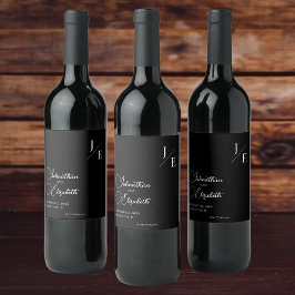 Rótulo De Garrafa De Cerveja Casamento Monograma Minimalista | Preto