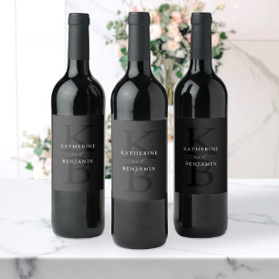 Rótulo De Garrafa De Cerveja Casamento Monograma Preto Matte Minimalista Modern