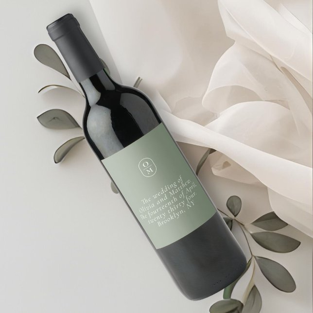 Rótulo De Garrafa De Cerveja Casamento Monograma Verde Chic Sage (Criador carregado)