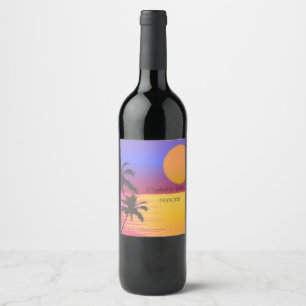 Rótulo De Garrafa De Cerveja Casamento na Praia ao Pôr do Sol