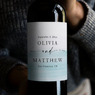 Rótulo De Garrafa De Cerveja Casamento náutico azul pastel com cor d'água legan