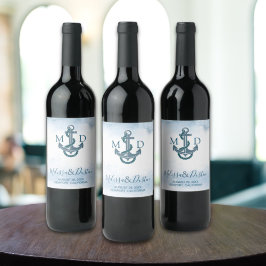 Rótulo De Garrafa De Cerveja Casamento Náutico de Âncora Azul de Praia